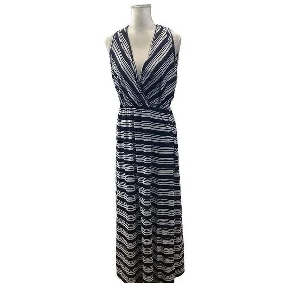Liberty Love Womens Maxi Long Black White Dress Stripe Size XL Stretch - Picture 1 of 7